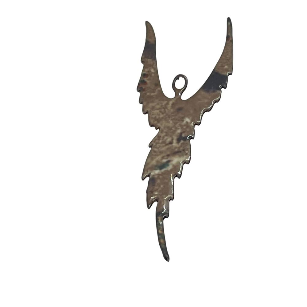Angel Firebird Brooch Pin Handmade Metal Enamel Artisan Rustic Abstract Aged